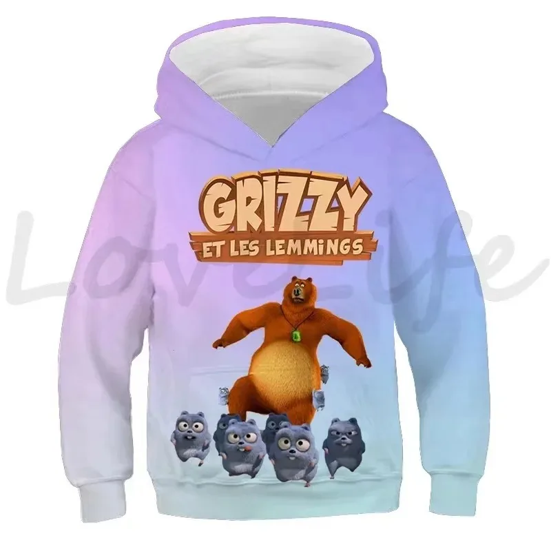 Autumn Children\'s Sunlight Grizzly Bear Hoodies Kids Casual Sweatshirts Boys Girls Tops Grizzy And The Lemmings Pullovers