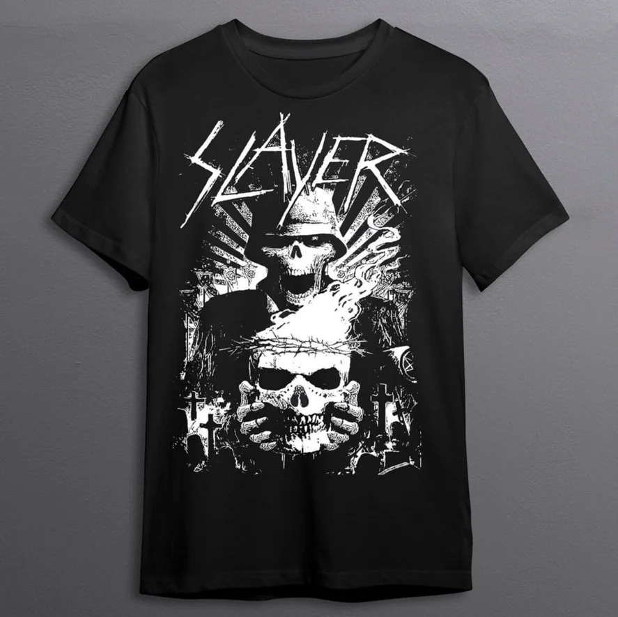 Vintage Slayer Band Skull Heavy Cotton Black S-5XL Unisex Shirt MM1472