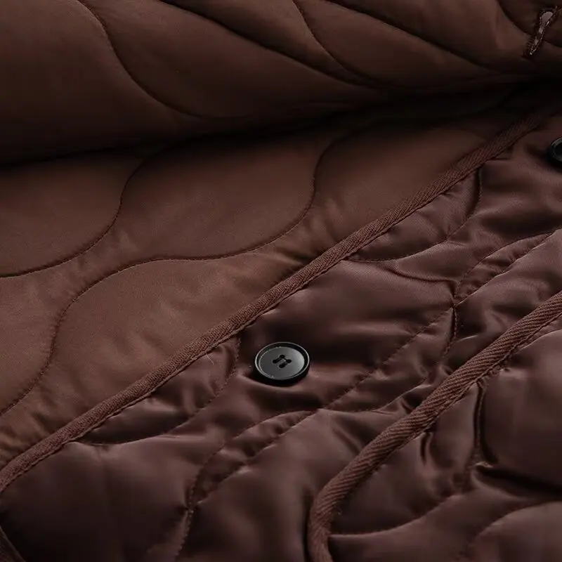 Casual Vintage Parkas Coat Women 2025 Autumn New Fashion Solid Large Pocket Round Neck Long Sleeve Loose Jacket Office Coats﻿﻿