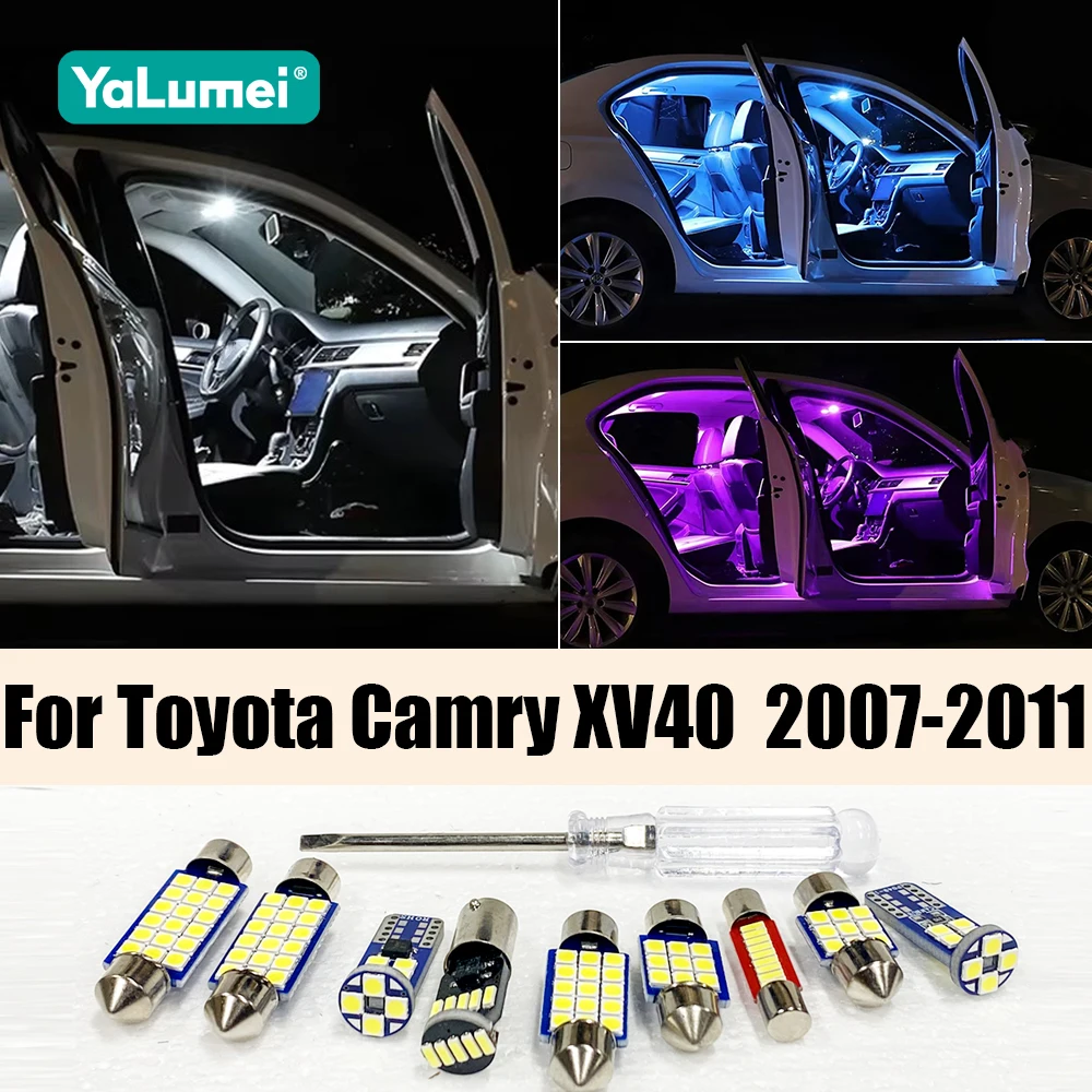 Für Toyota Camry 40 XV40 2007 2008 2009 2010 2011 8-teiliges Set Auto-LED-Lampen Innenraumleselampe Schminkspiegel Kofferraumbeleuchtung Zubehör