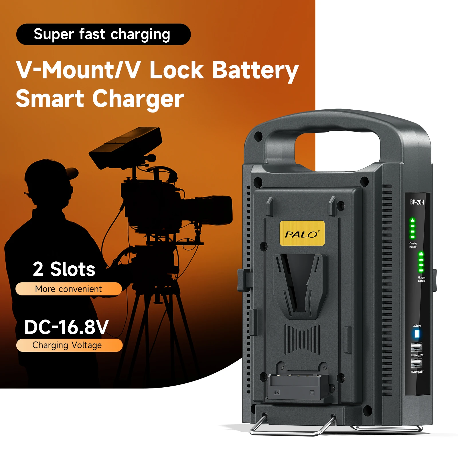 

PALO V Mount Battery Charger BP-2CH 2-Channel Dual Quick Battery Charger & AC Adapter for 14.4V 14.8V V Lock Batteries