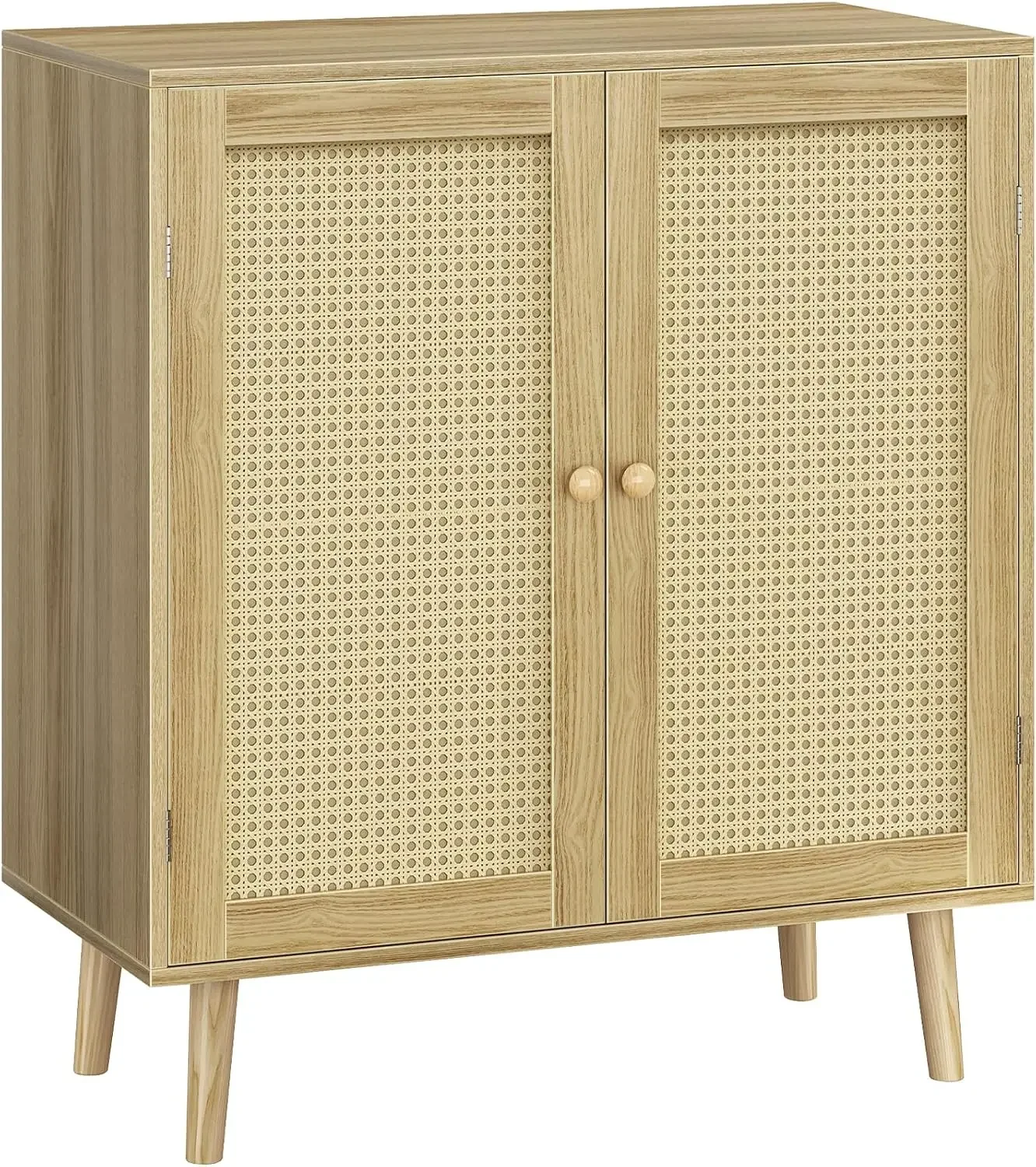 

Buffet Cabinet with Storage, Storage Cabinet with PE Rattan Decor Doors, Accent Sideboard Buffet with Solid Wood Feet