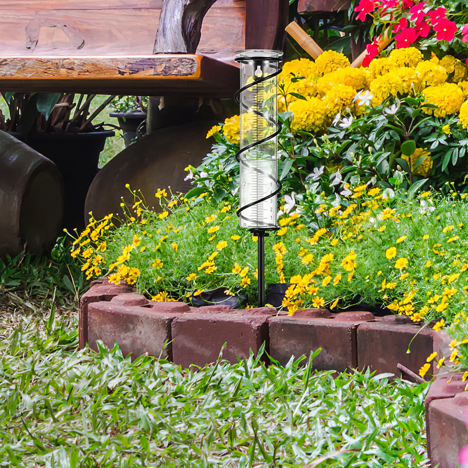 

1Set Glass Rain Gauge Dual Scale Precision Measurement for Outdoor Yard Garden with Spiral Stake Replacement Tubes