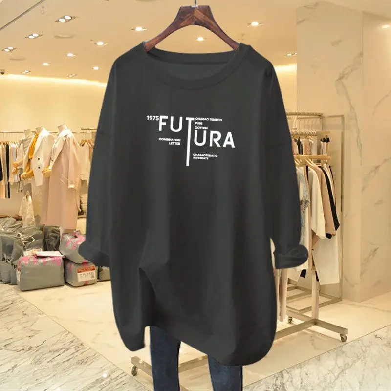 Women Clothing Fashion Pure Cotton O-neck Long Sleeve T-shirts Spring Autumn New Chic Letter Print Top Tee Office Lady Pullovers