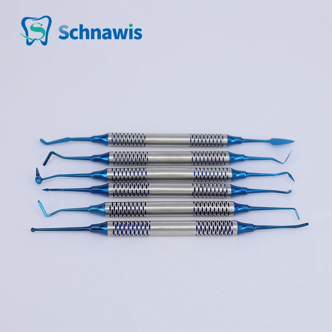 6 stks/set Orthodontische Composiet Hars Vullen Spatel Restauratie Tool Denspay Titanium Plated Hoofd Hars Vulmiddel Set Dikke Handvat