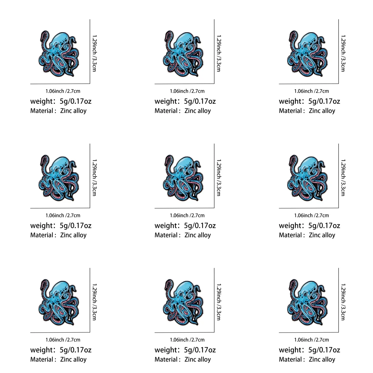 9 Stück Ozean-Kreaturen Oktopus Emaille-Pin Meerestier Anstecknadel für Rucksack Jeansjacke Einzigartiges Sammlerstück Abzeichen Ornament – Detail 1