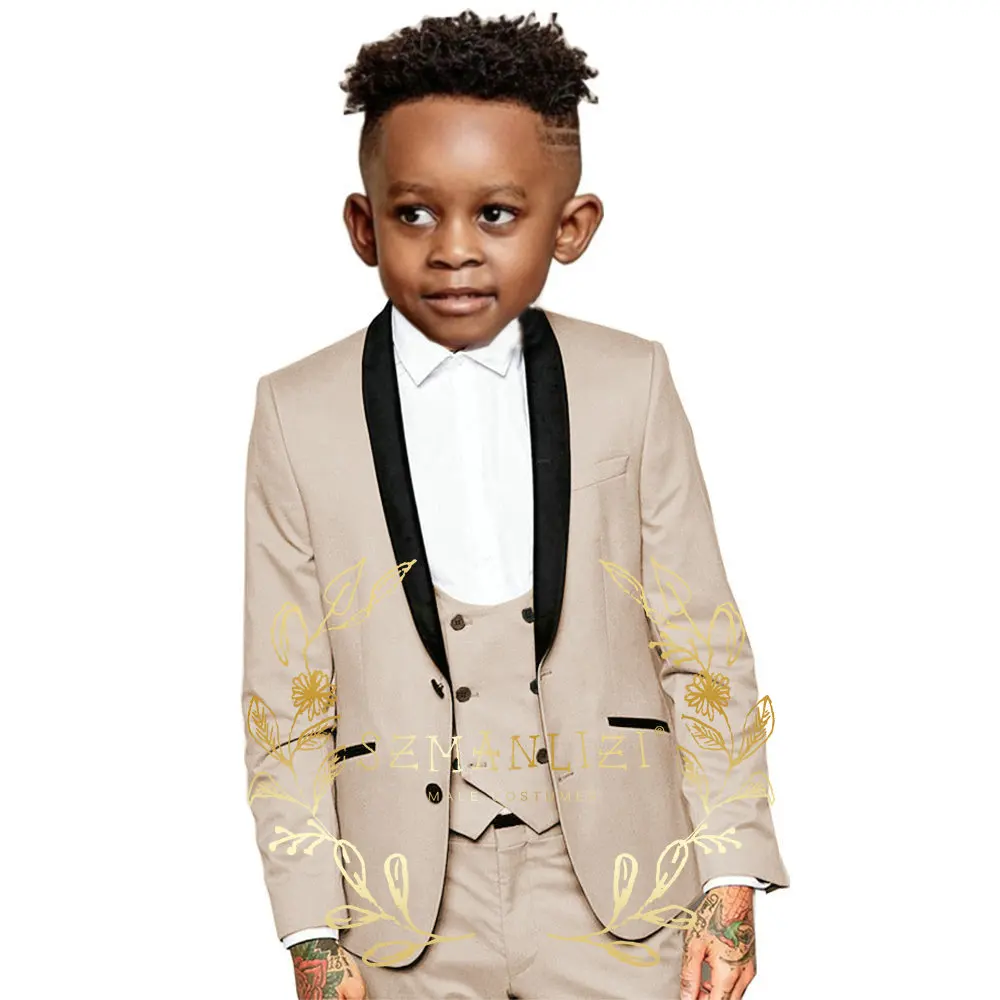 Pink Boys Party Wedding Tuxedo Black 3 Piece (Blazer+Pants+Vest) Formal Jacket Kids Suit Child Clothes costume enfant garçon