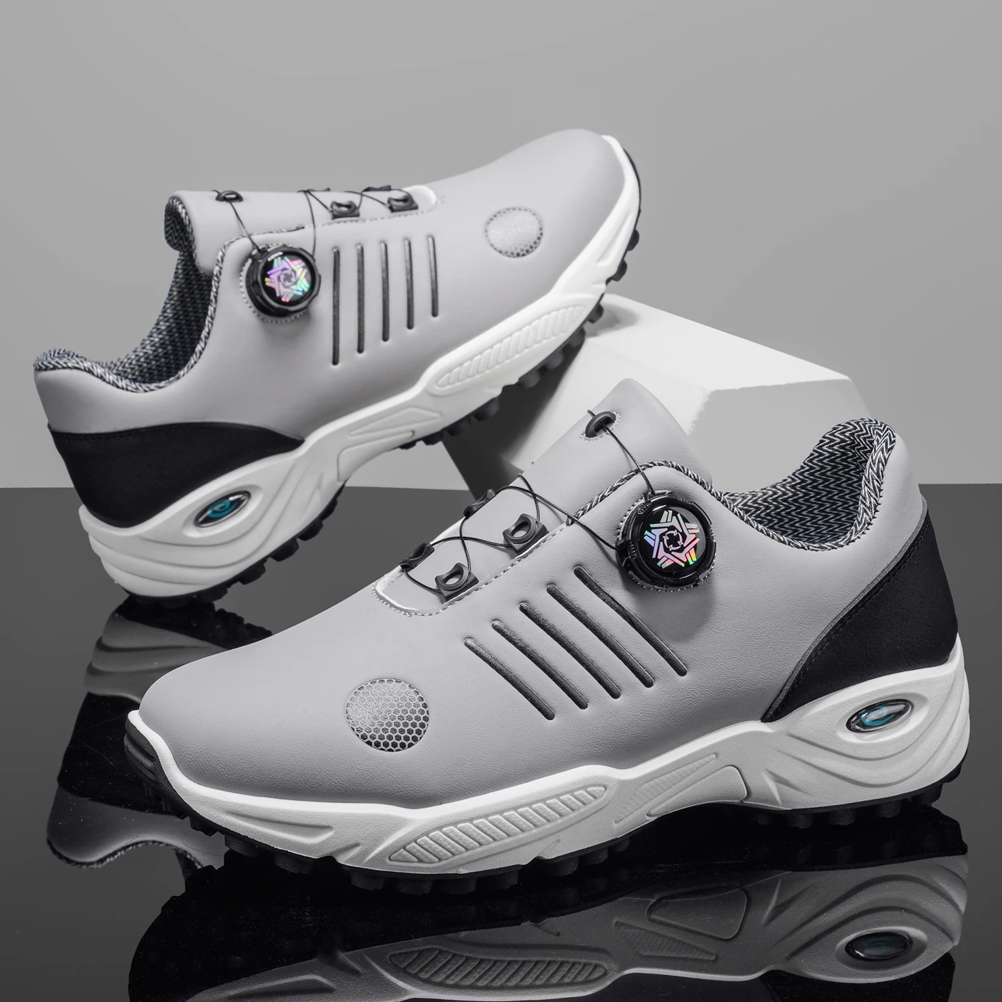 Men Rotary Knob Casual Sneakers, Air Cushion Non Slip Breathable Outdoor Sports Walking Shoes for Daily Wear