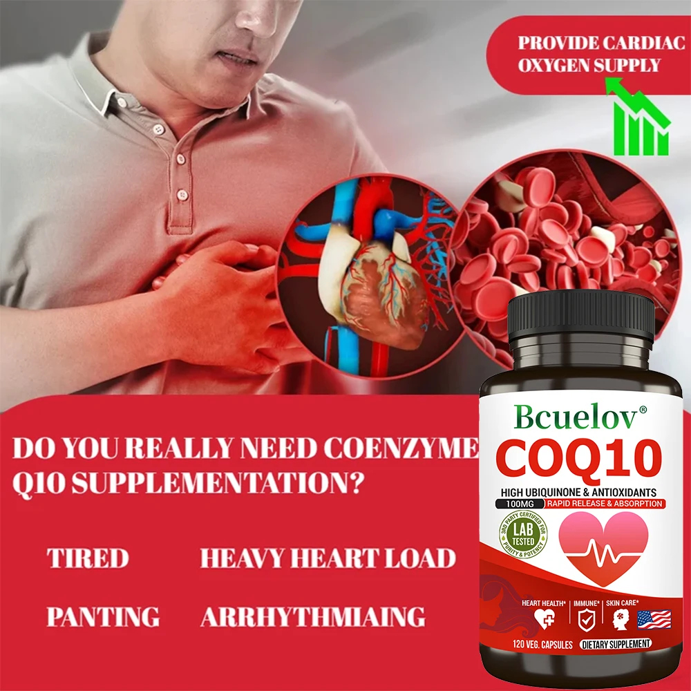 مكمل CoQ10 Coenzyme Q10 100mg - سريع الإصدار وامتصاص سريع - مضاد للأكسدة لطاقة القلب المناعي (120 كبسولة)