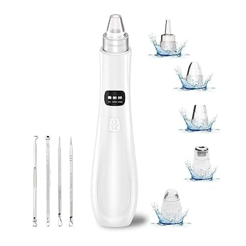 

5 Suction Power,4 Probes USB Rechargeable Blackhead Vacuum Kit- Facial Pore Cleaner White