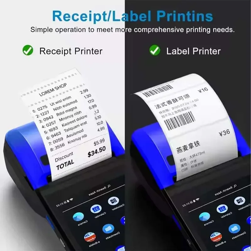 جديد 6 بوصة أندرويد 13 POS محطة مع طابعة 58 مللي متر Loyverse المحمول NFC Rearde 4G WIFI BT اتصال 2D الماسح الضوئي المساعد الشخصي الرقمي