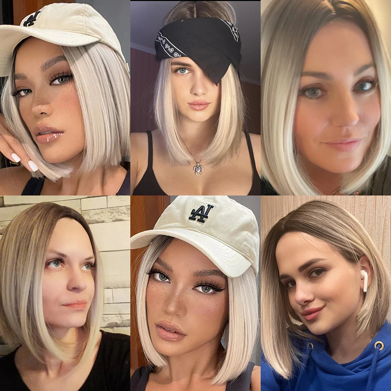 Ombre Braun Platin Blonde Synthetische Perücken Kurze Gerade Bob Perücken für Schwarze Frauen Täglichen Natürliche Wärme Beständig Haar Cosplay