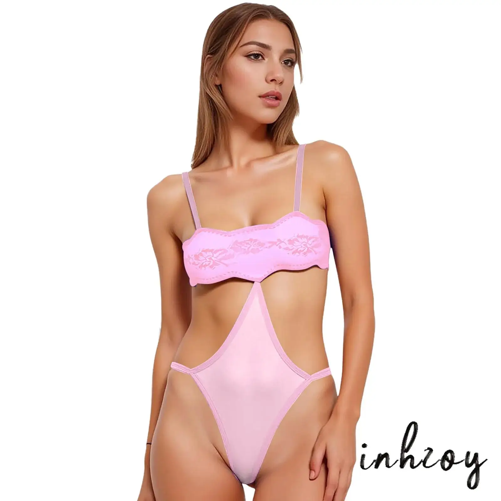 

Alluring Lace Bodysuit for Women Delicate Floral Sheer Lingerie T-Back Thong Sling Design Romantic Honeymoon Nightwear