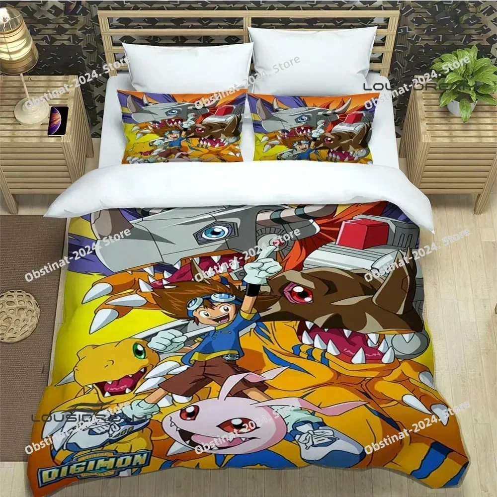 Digimon Bedding Set Printed Bed Set With Pillowcase Duvet Cover Soft Single Double Queen Super King Size luxury birthday gift