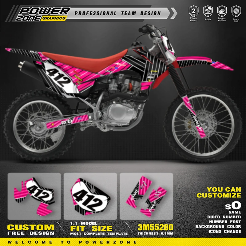 

PowerZone пользовательские графические фоны наклейки наборы наклеек для HONDA CRF230 2015-2020 CRF150F 2015-2020 имя мотоцикла номер 03