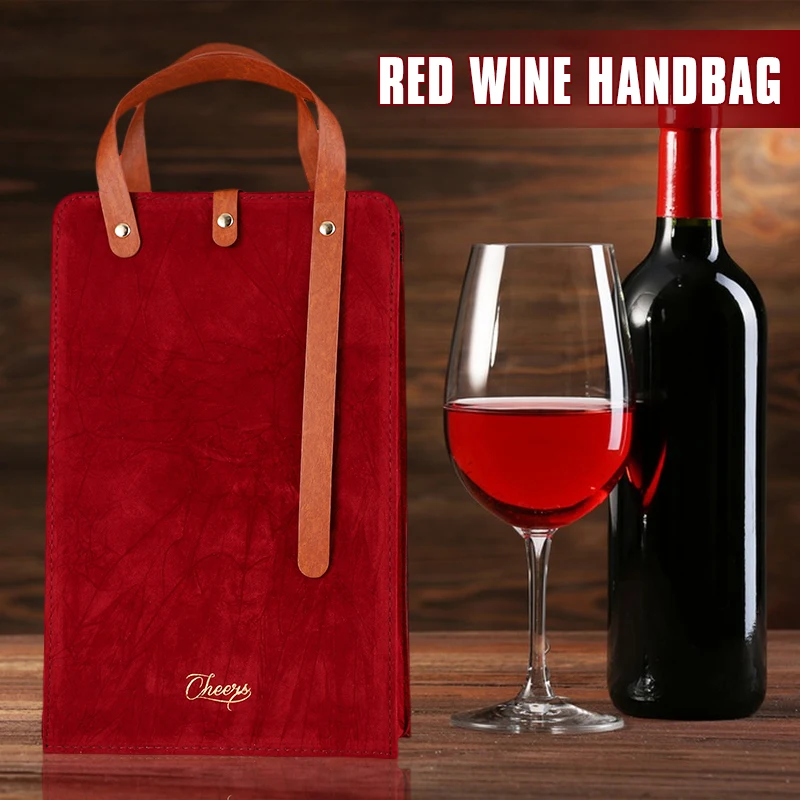 Exquisite Red Wine Packaging Gift Box Velvet Flannel Double Bottle Wine Glass Packaging Box Portable Handle Champagne Bag