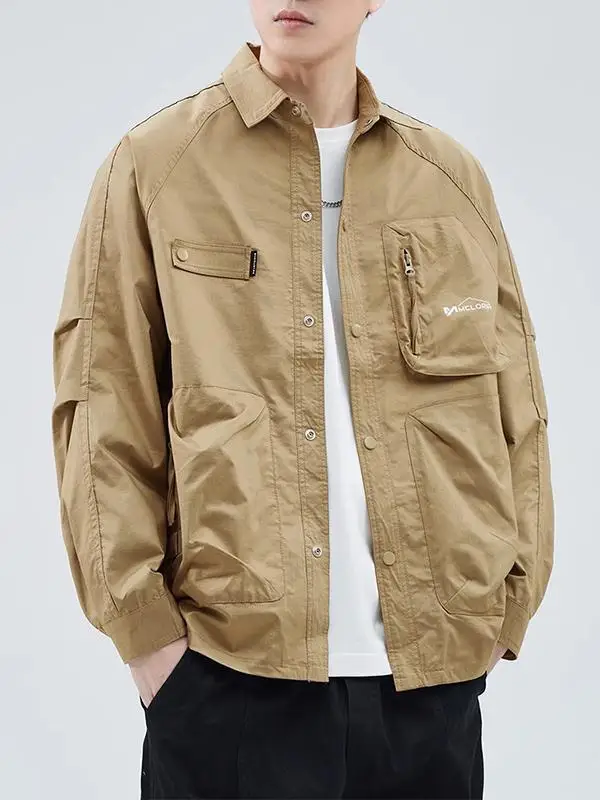 

Casual Loose Fit Long Sleeve Collared Workwear Jacket for Men Trendy Spring Autumn Outerwear Shirt Versatile Large Size