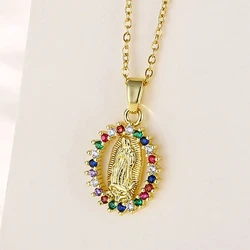 Fashion Vintage Virgin Mary Necklace Men Ladies Lucky Virgin Mary Oval Simple Clavicle Pendant Religious Gift