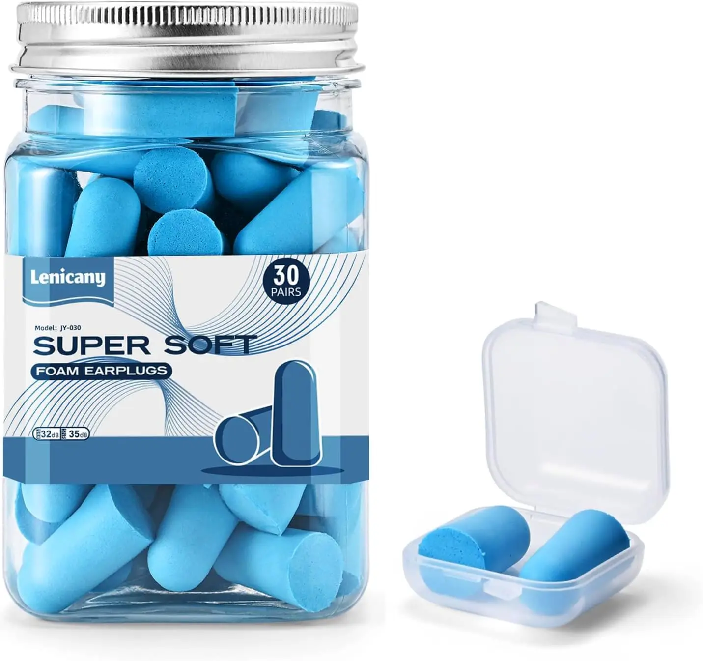 

30 Pair Soft Foam Earplugs, 32dB Noise Cancelling for Sleeping, Concerts, Shooting, Work, Hearing Protection (Blue)