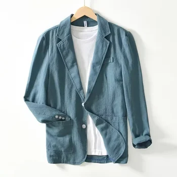 100% Cotton Breathable Men's Blazer Suit Jacket For Men Black Coat For Summer Business Lightweight Male Clothes 2024 5