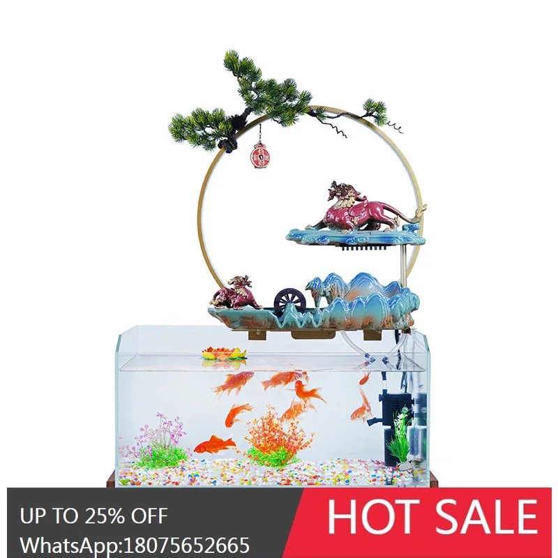 SGF Flowing Water Ornament Wealth Attraction Circulation Desktop Glass Fish Tank Landscaping Opening Gift