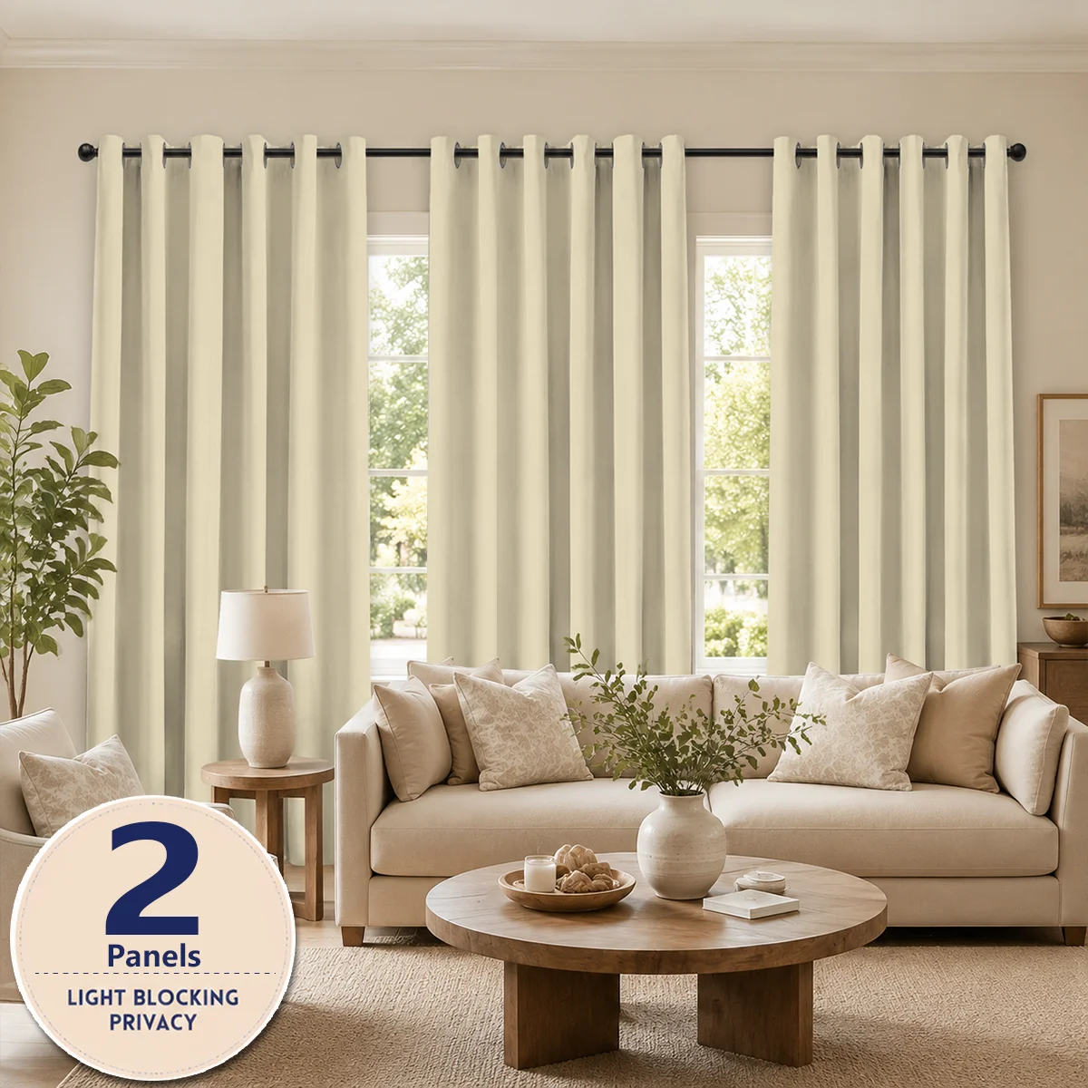 2 Panels Room Darken Grommet Top Solid Color Thermal Insulation Blackout Waterproof Curtains for Bedroom, Living Room, Office, Dining Room