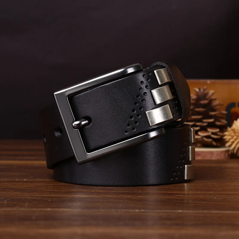 メンズヒップホップ個性ニッチストリートベルトメンズ本革第一層牛革パンクスタイルリベットジーンズベルト