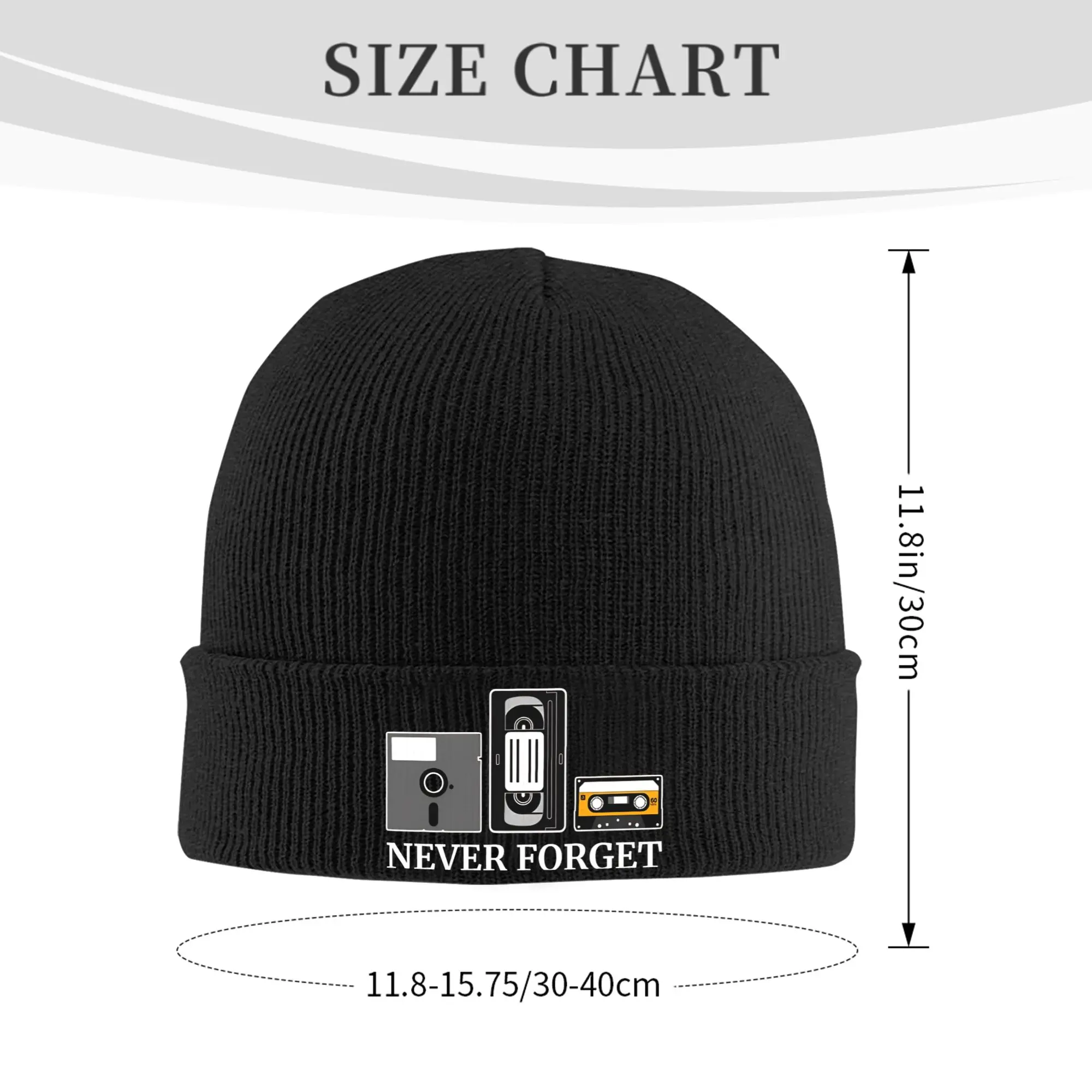Never Forget Floppy Disk Vhs Cassette Tape Knitted Hat  Beanie Hats  Thermal Elastic Men Women Bonnet Hats Autumn Winter Caps
