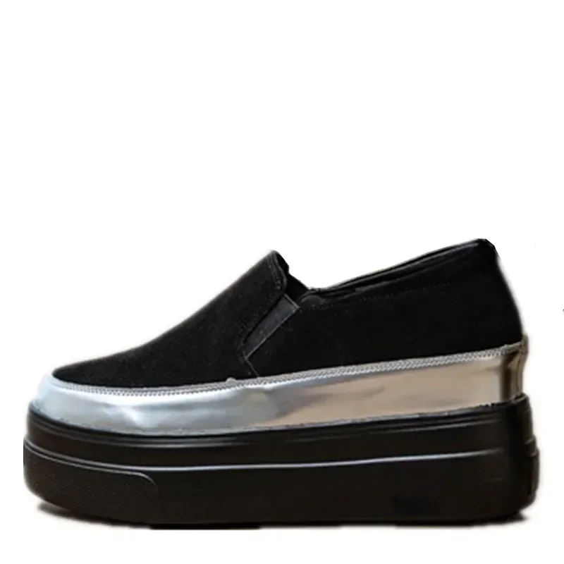 

Pop 8cm Genuine Leather Synthetic Cow Suede Platform Wedge Casual Summer Chunky Sneaker Pumps Comfy High Brand Autumn Shoes