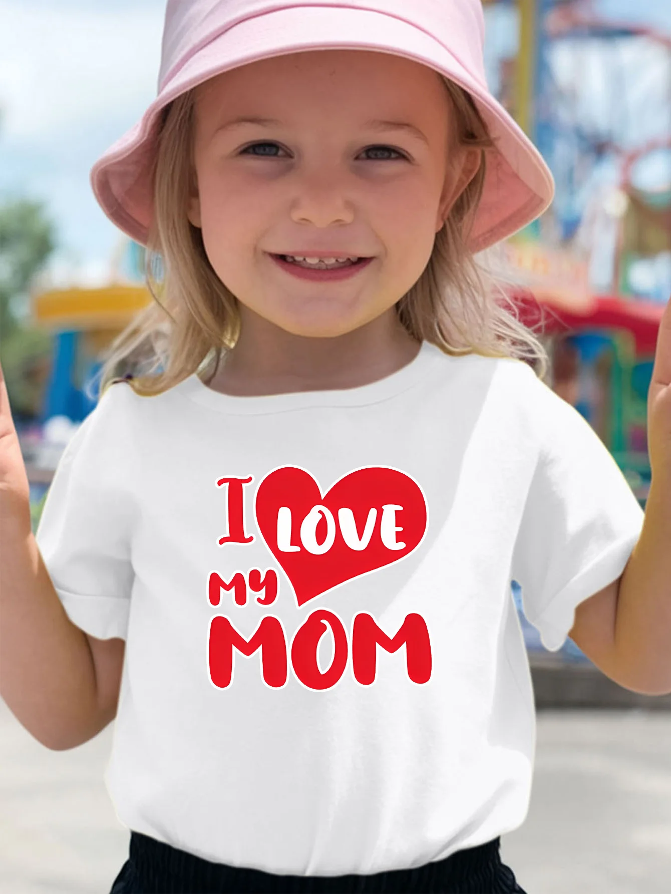 Lovely I Love My Mom Heart Letter Print Kids Tee Boys Girls Family Match Cotton Crew Neck Short Sleeve Soft Summer Casual Tee