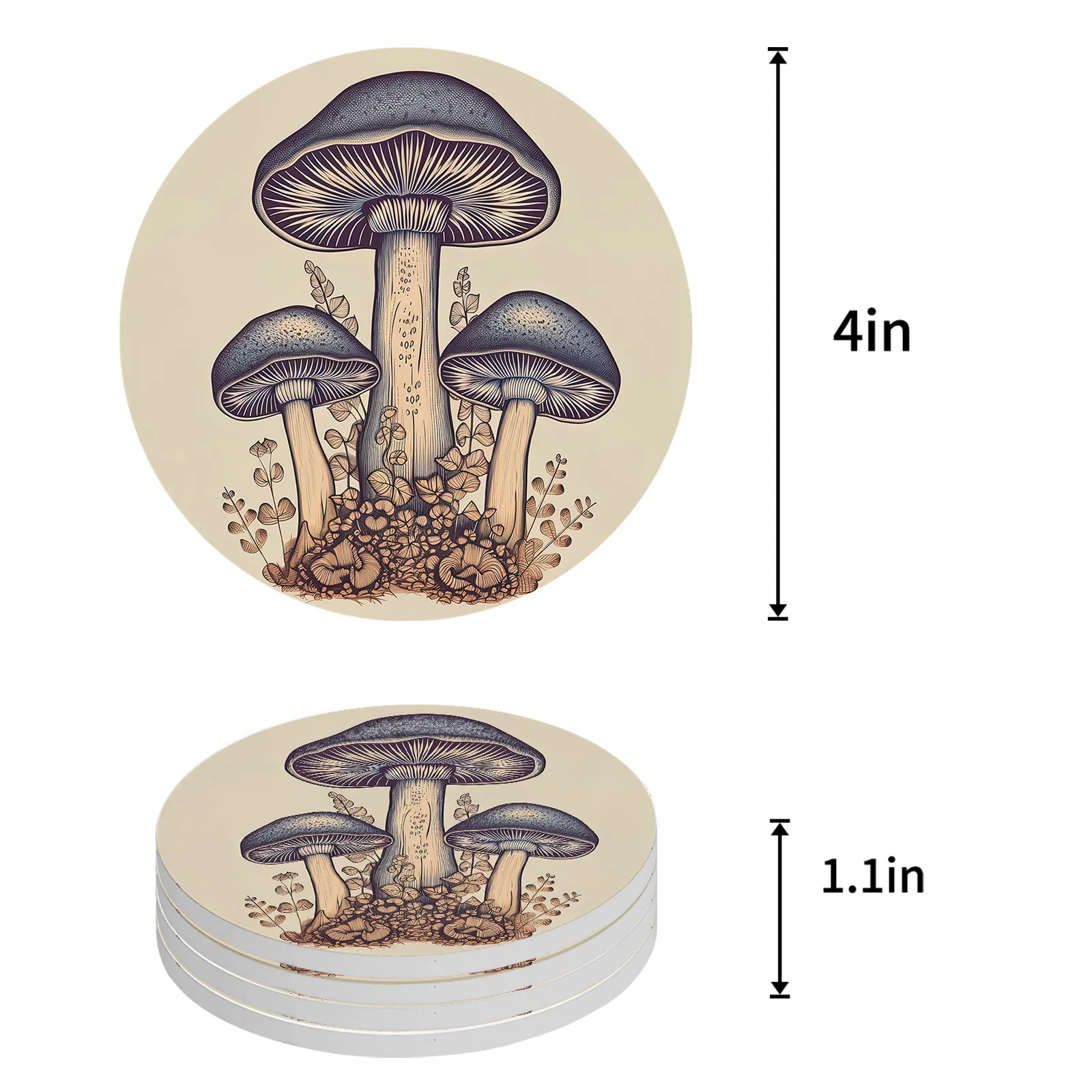 Mushrooms Leaves Round Coaster Coffee Table Mats Kitchen Accessories Absorbent Ceramic Coasters