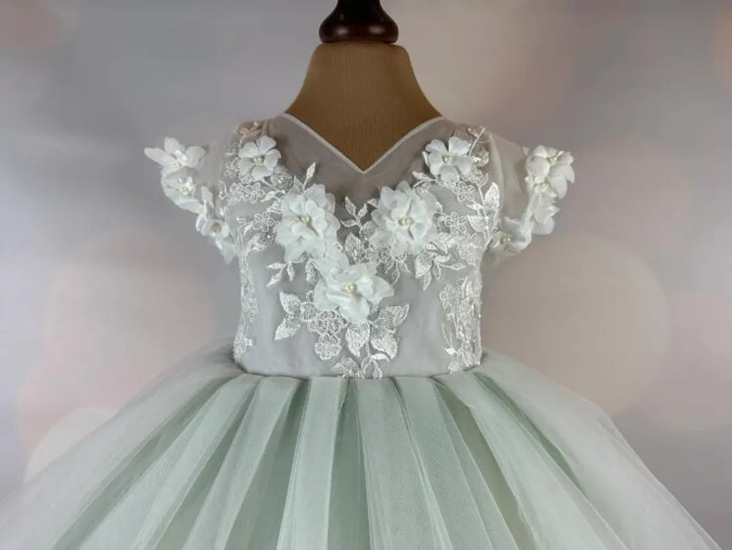 3M-10T Baby Girl Green Tulle Bow Flower Girl Dress Dance Performance Dress Suitable for Summer Wear Toddler Birthday Gown