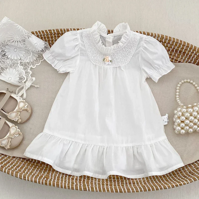 2026 New Summer Kids Princess Dresses Short Sleeved Cotton Splicing 0-6Yrs Baby Girl Birthday Party Dress Sister Clothing