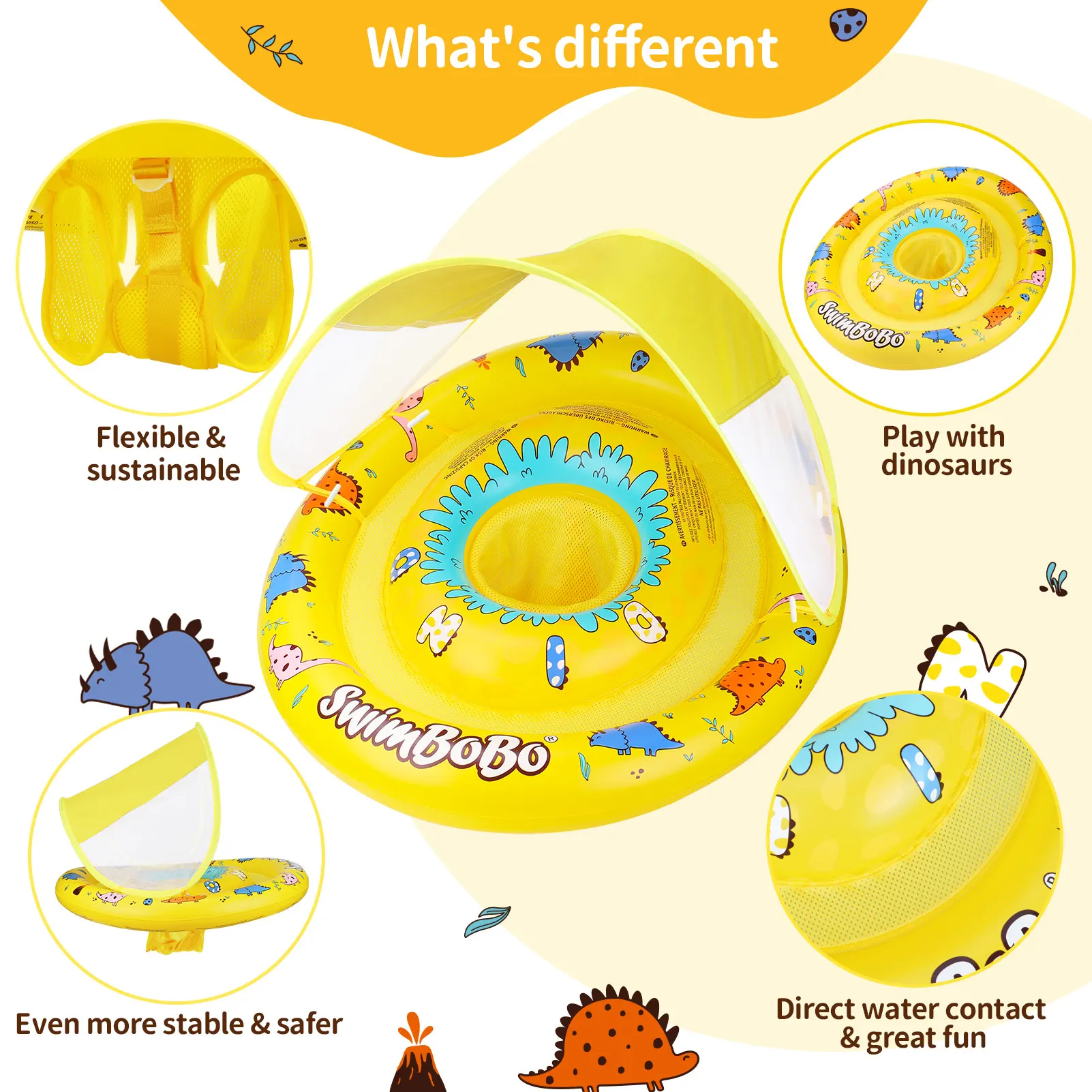 Swimbobo Child Inflatable Swimming PVC Thicken Mesh Seat Cush Boat Floating Water Toy Baby Swim Rings Pool Float With Canopy