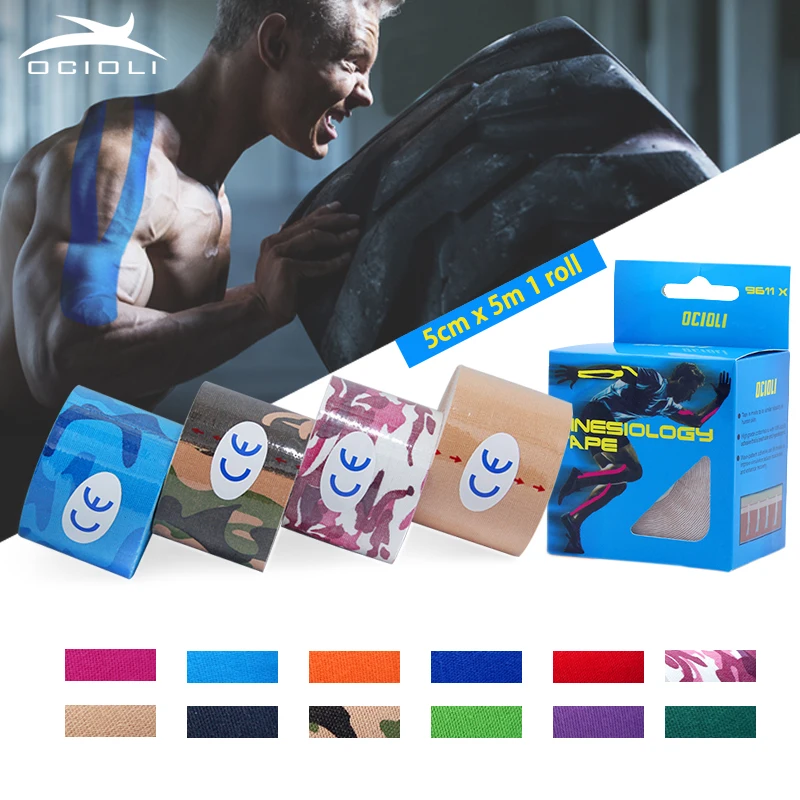 5cm*5m Elastic Bandage Cotton Adhesive Kinesiologe Tape Sport Injury Muscle Strain Protection Kinesiology Taping Muscle Tennis