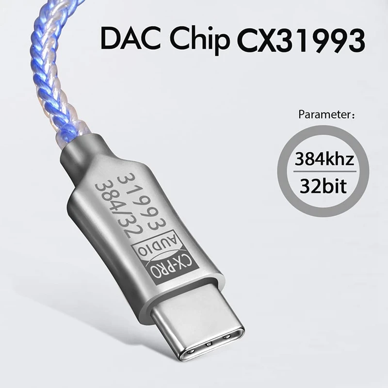 مضخم صوت سماعة رأس رقمي HiFi مع شريحة ، محول من النوع C إلى من من ، كابل فك تشفير صوت DAC لنظام Android Win10 ، CX31993