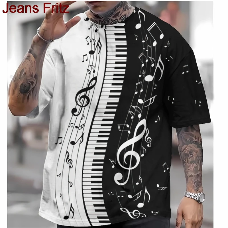 Summer Fashion Piano Keys Graphics T-shirts Trend Short Sleeve O Neck 3D Musical Notes Printed T Shirts Simple Casual Loose Tees