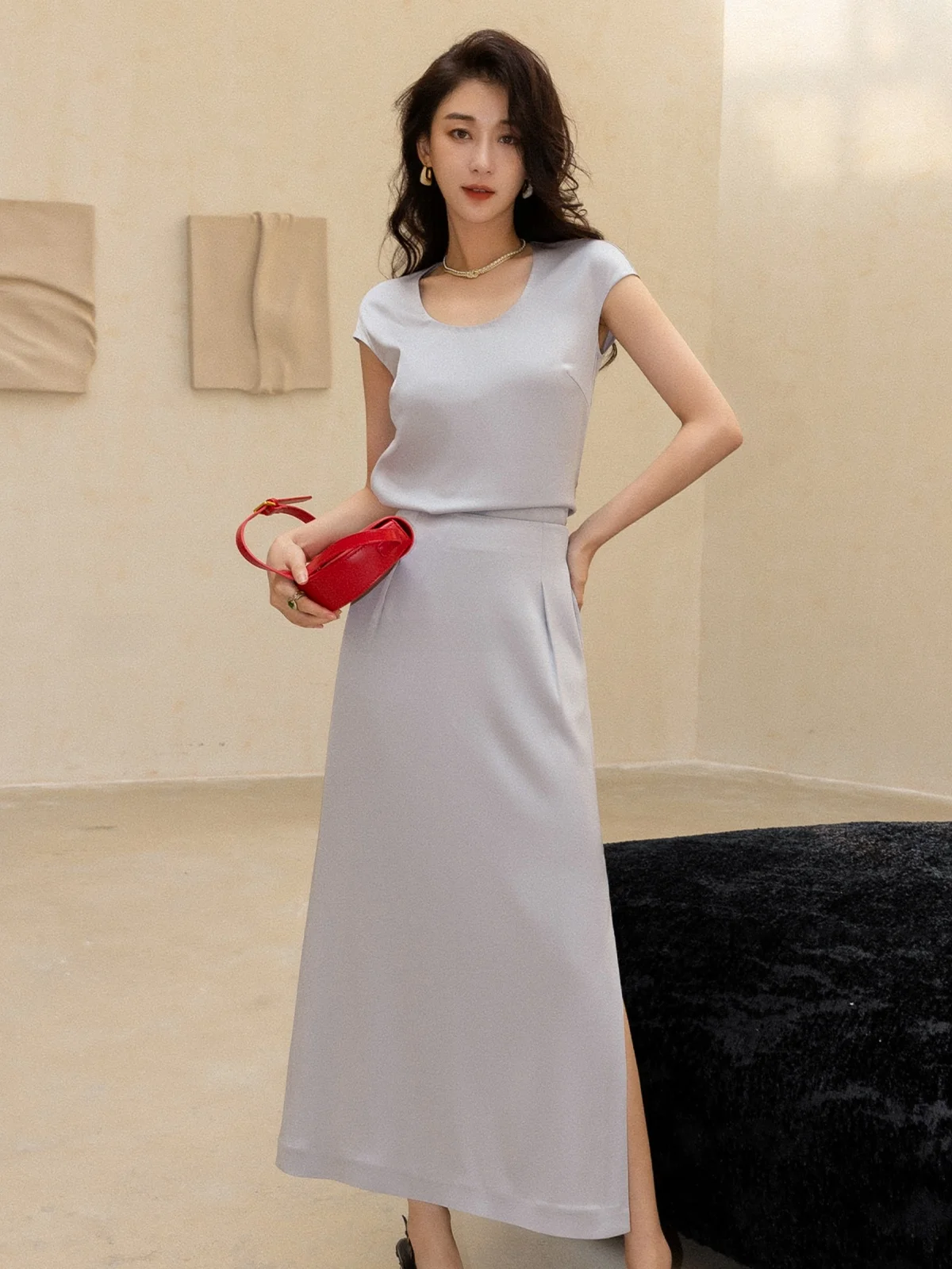 

Dragon Happin Simple U-Ne Two-Piece Set Ele mat Sle ort Sve Lightweight Summer Faion for Women