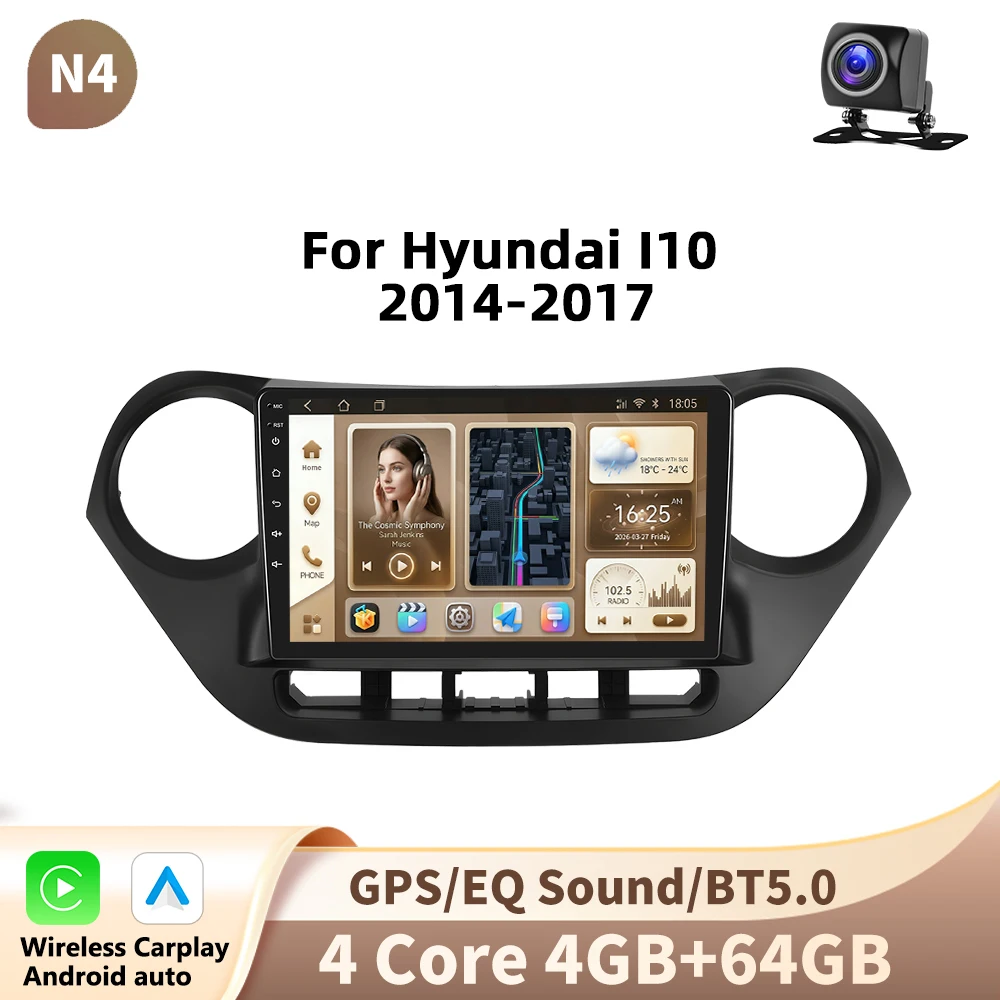 Podofo autoradio voor Hyundai I10 2014-2017 draadloze Carplay Android Auto multimediaspeler 2 Din