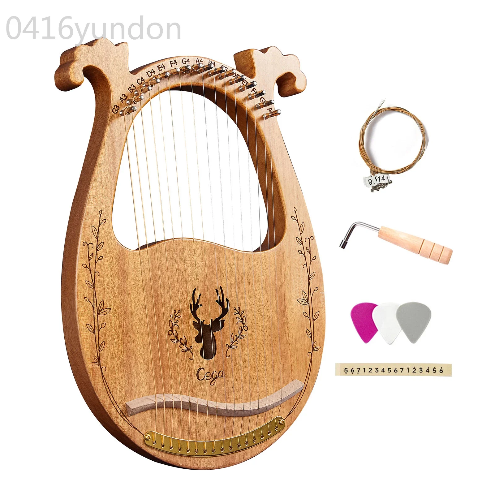 

C Key 16-String Wooden Lyre Harp Resonance Box String Instruments with Tuning Wrench 3pcs Picks of Harp Strings Good Music Gifts