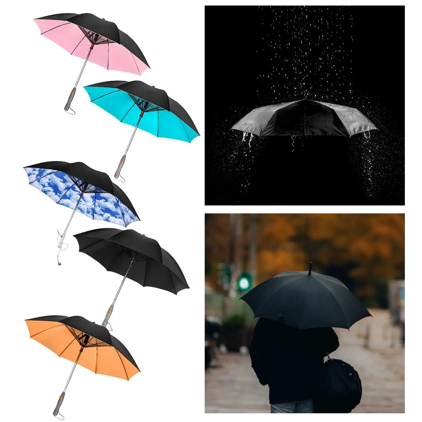 Umbrella with Fan Cooling Fan Umbrella Compact Rainproof Sun Umbrella Stick Umbrella for Fishing Sand Men Women Hiking Travel