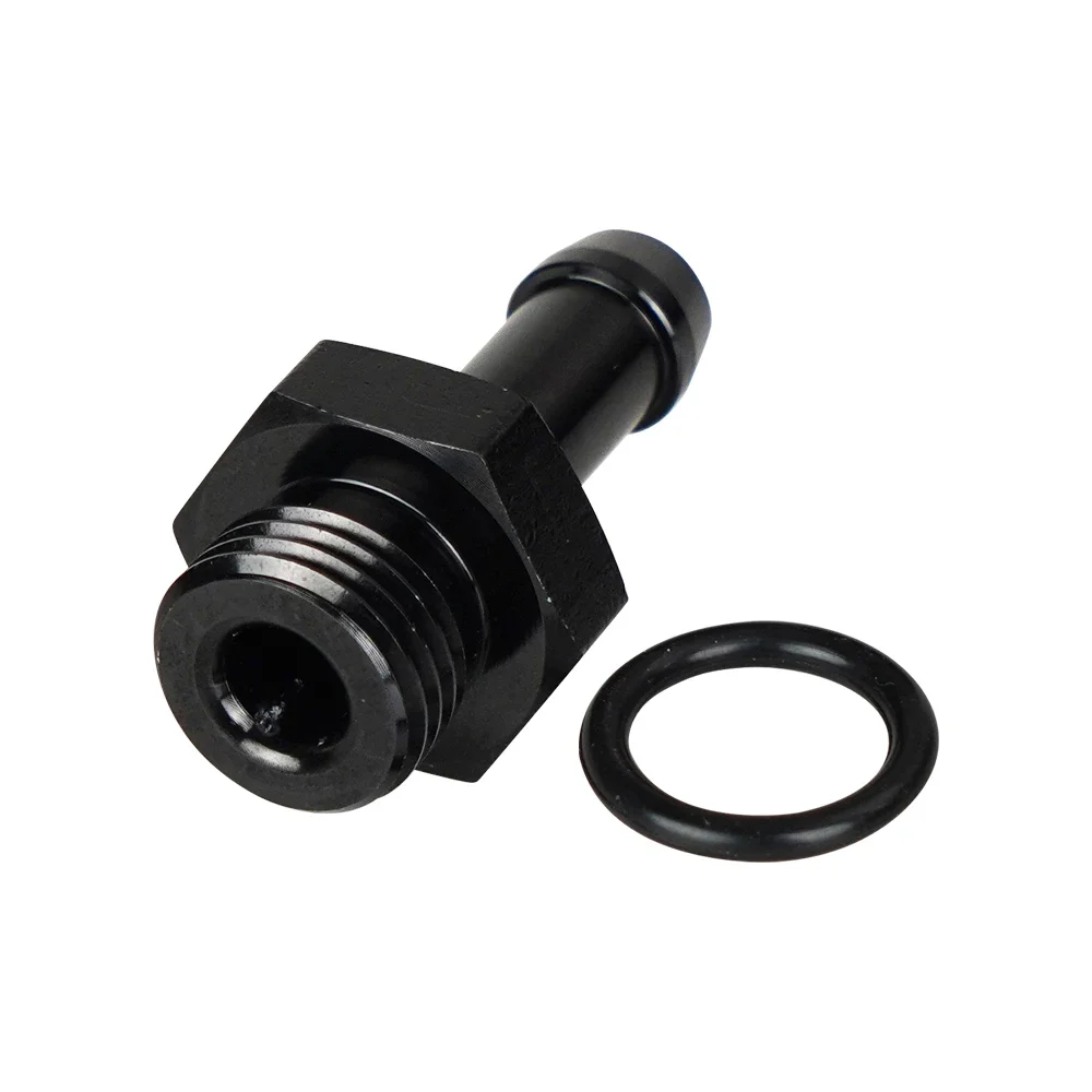 AN6 수컷 - 5/16 호스 바브 피팅 6AN O링 씰 보스 연료 라인 어댑터 (ORB 와셔 포함) 검정색 아노다이징 알루미늄