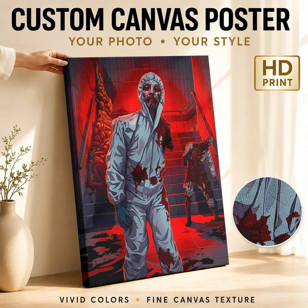 Zombie in Action Canvas Print Poster Custom Gothic Horror Canvas Wall Art for Game Room Home Theater Decor Gift for Collectors