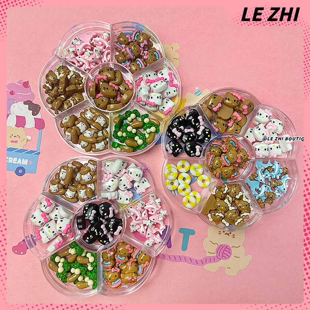 Kawaii 70PCS Hawaii Hello Kitty Nail Decorations Accessories Art Stickers Plum Box DIY Phone Case Hairpin Accessories Hot Sale