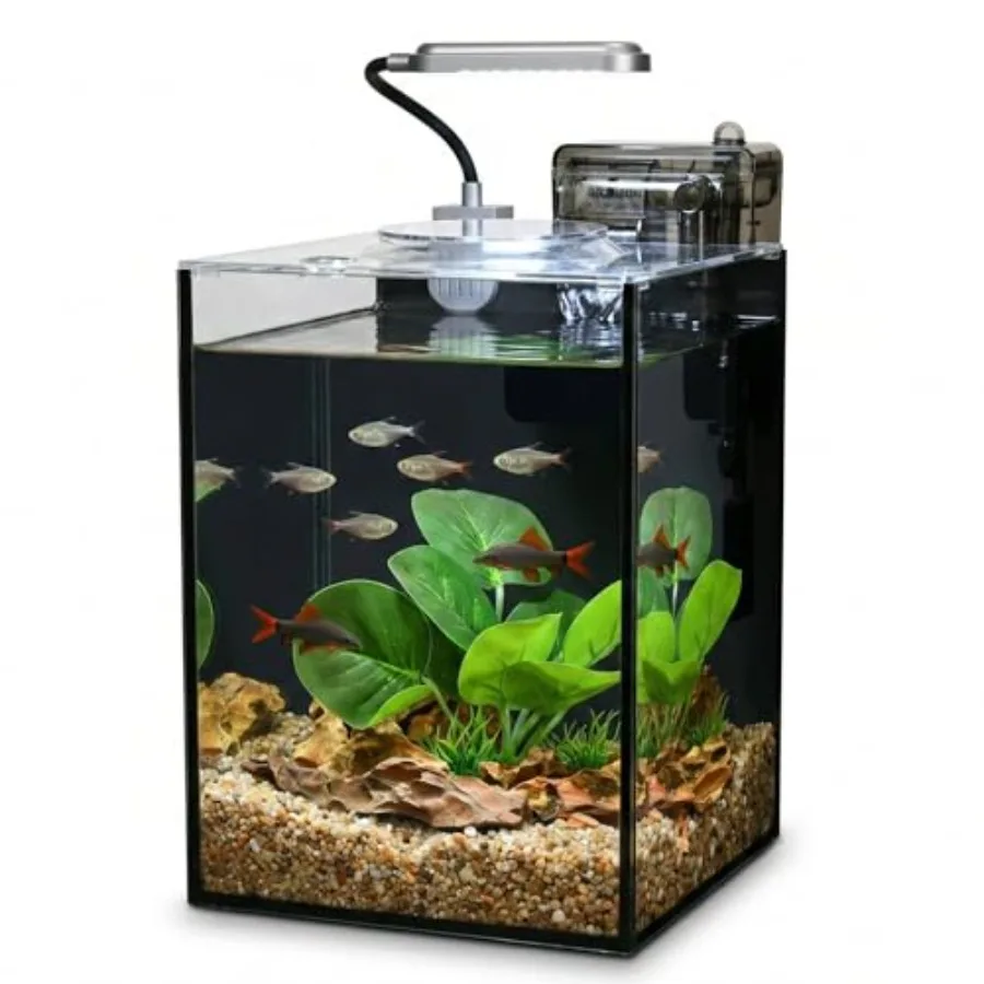 

Small Aquarium Set Glass Fish Tank, Desktop Small Aquarium Kit for Beginners and to Keep Betta Fish, Goldfish, Shrimp, and Aqua
