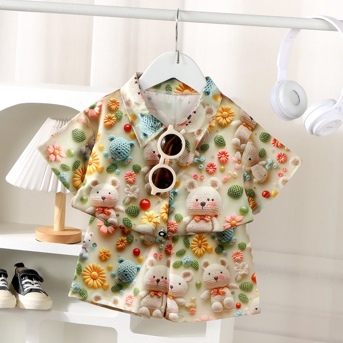 Children's summer new short-sleeved shirt set Korean men's treasure trendy fashion versatile short-sleeved set