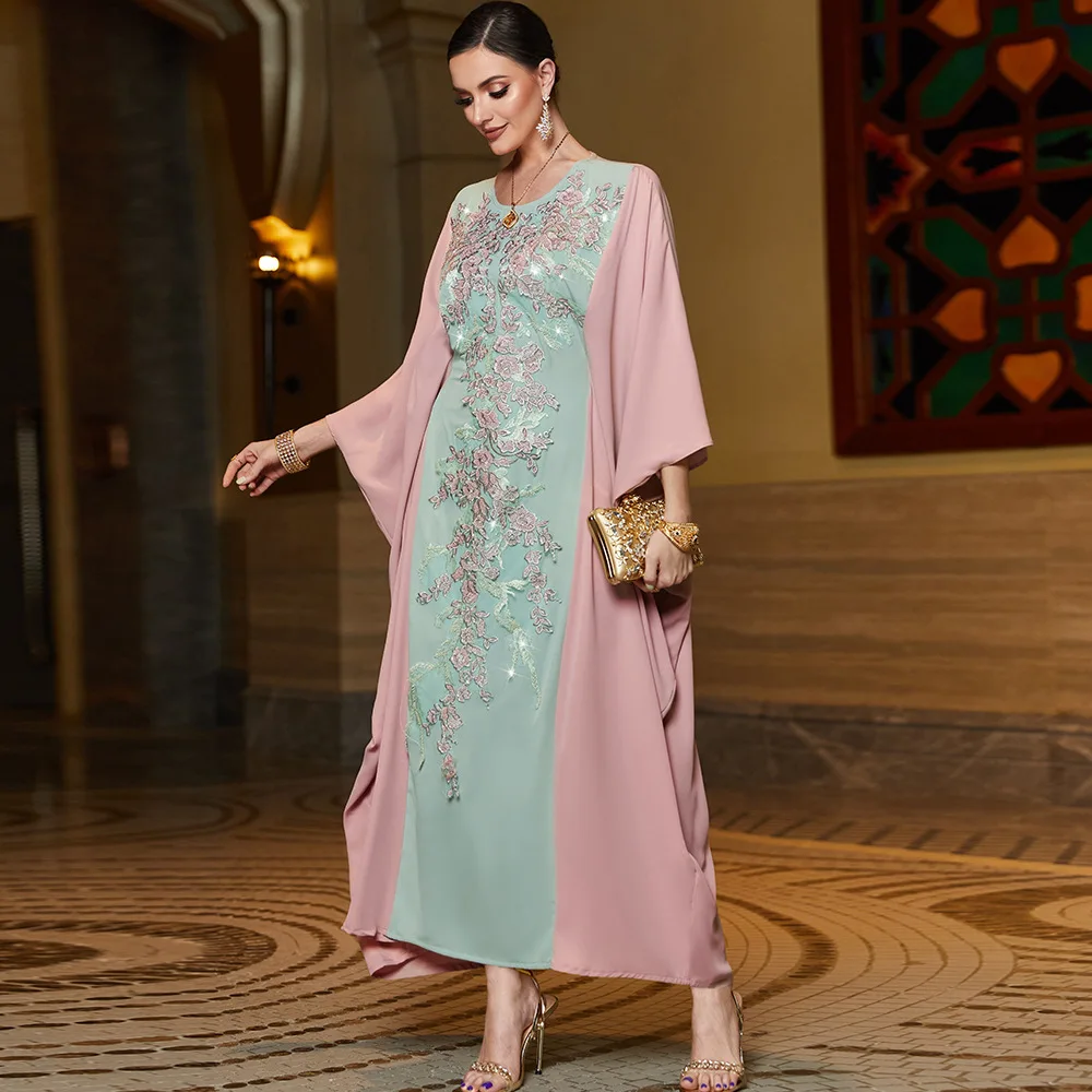 Eid Embroidery Sequin Party Dress for Women Ramadan Jalabiya Dress Muslim Abaya Maxi Robe Moroccan Caftan Party Vestidos 2023