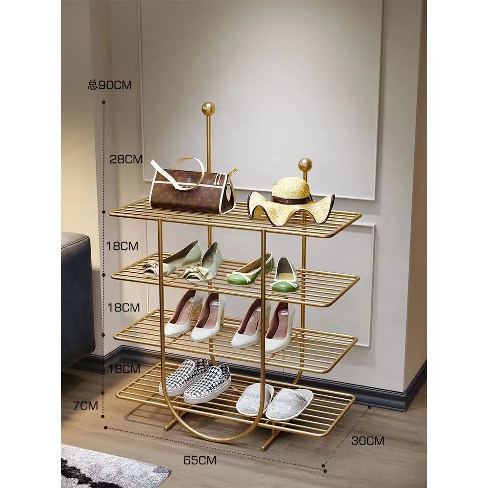 Gold 4-Tier Metal Freestanding Shoe Rack Multi-functional Shoe Storage Organizer Hat Bag Holder For Entryway Bedroom Living Room
