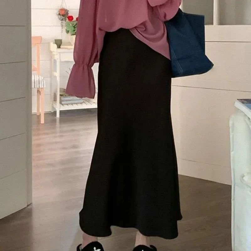 Elegant Skirt Women Fashion Chic High Waist Mid Length Skirt Korean Harajuku Preppy Style Office Ladies A Line Skirt New