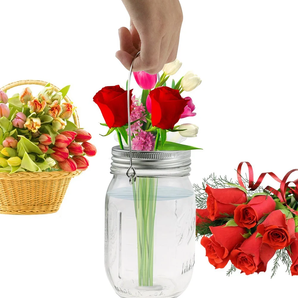6 Pcs Mason Jar Handle Canning Lids Wide Mouth Carrier Jars Hook Clothes Hanging Rack Handles Hangers Accessories up